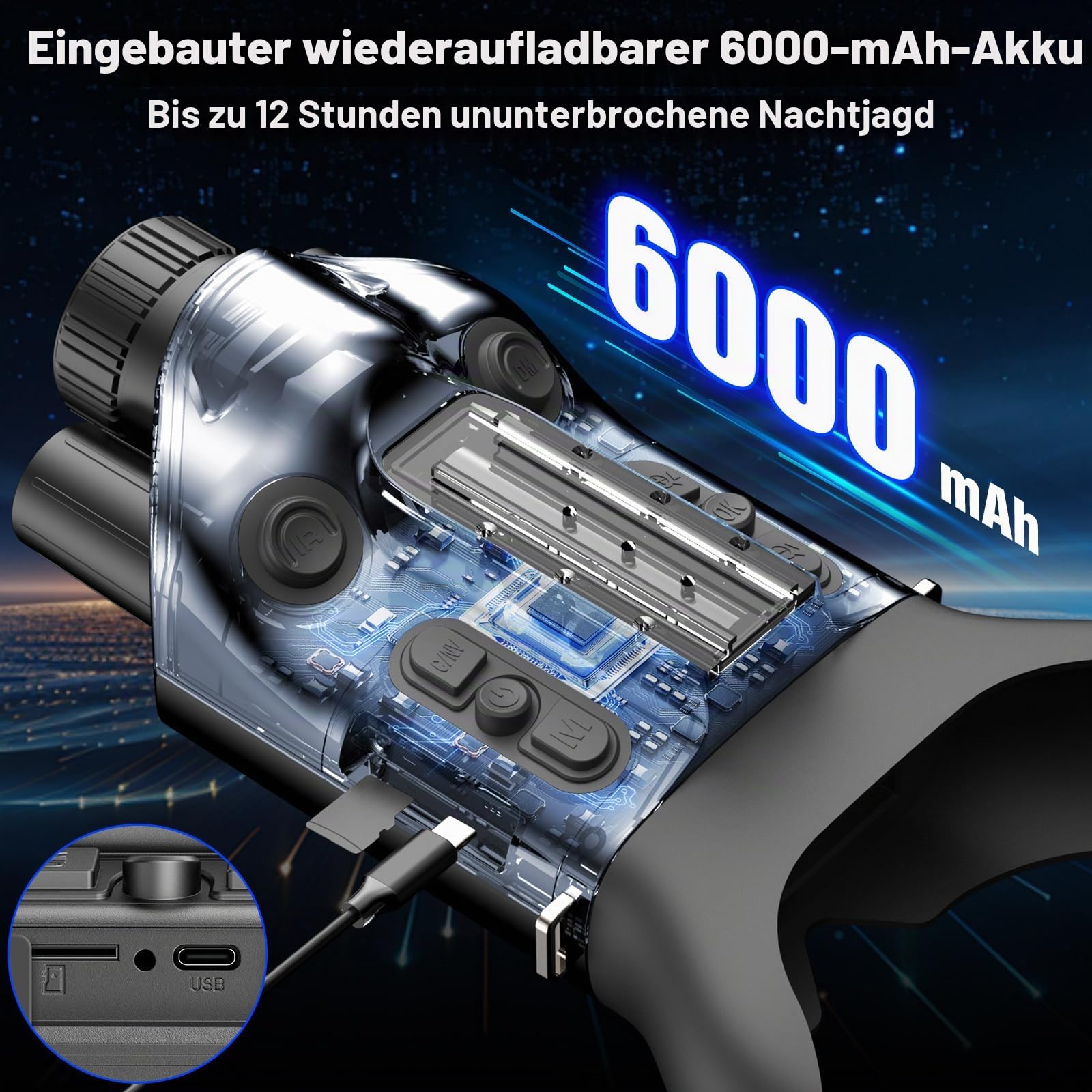 4K Nachtsichtgerät mit Entfernungsmesser, Digitales Infrarot Fernglas für Jagd & Beobachtung, 3" LCD, 6000mAh Akku, Nachtsichtbrille mit Foto- & Videoaufnahme, 850nm IR, inkl. 32GB Karte