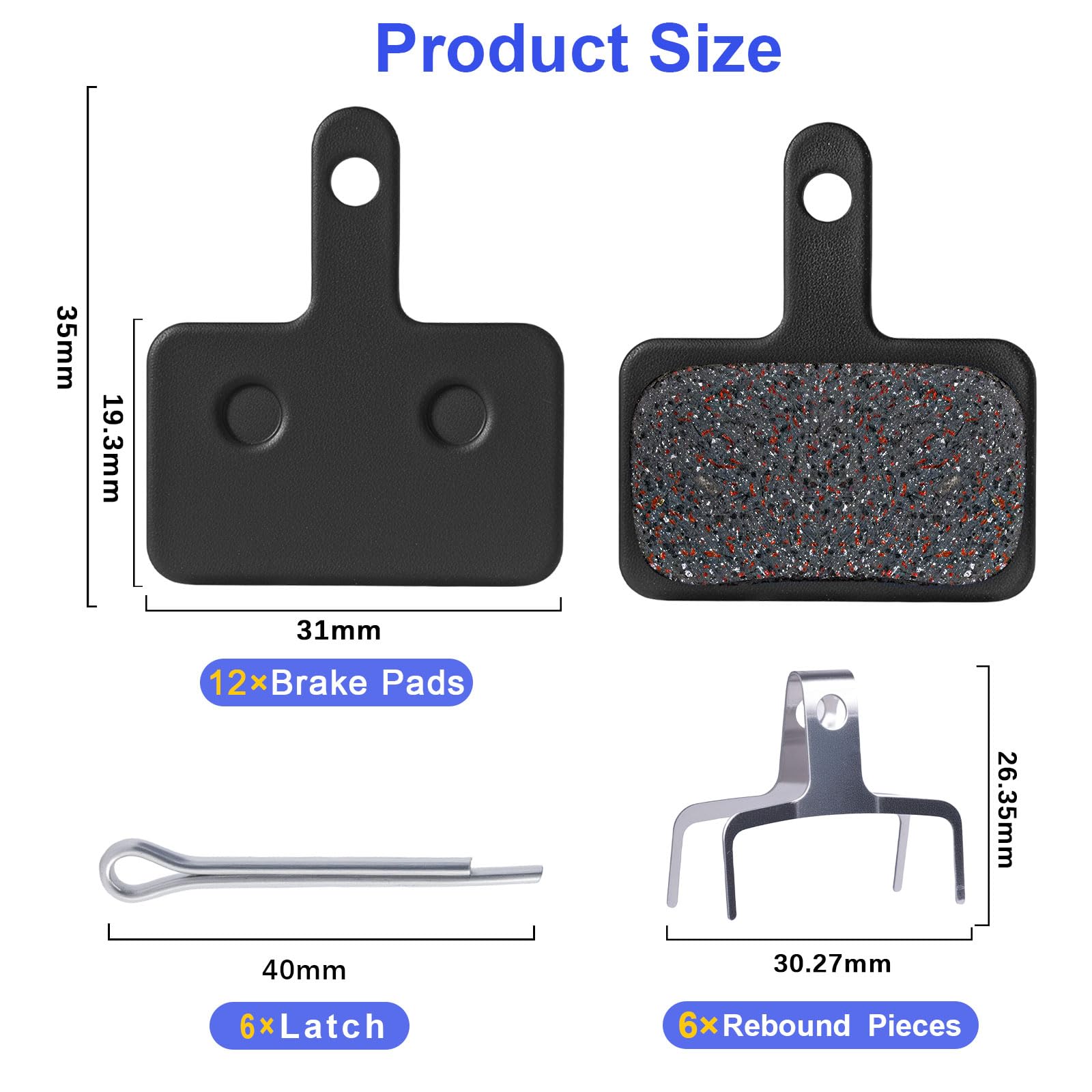 6 Par Klocków Hamulcowych Rowerowych dla Shimano B01S B03S B05S, Wysokowydajne Półmetalowe Klocki Hamulcowe Tarczowe, Kompatybilne z MT200 MT400 MT500 T675 M575 M525 M495 M486 M485
