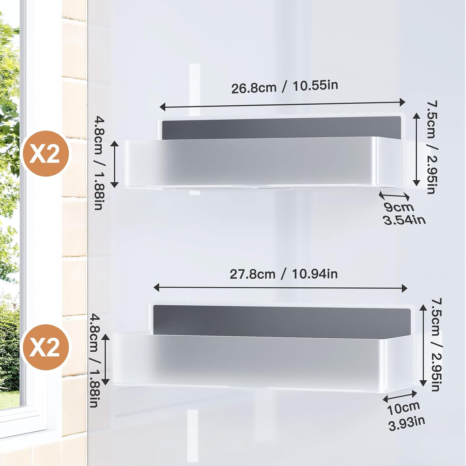 Mystozer Magnetic Spice Rack for Refrigerator, Kitchen Organizer and Storage Shelf, Clear(4 Pack)