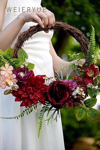 Miniatura 2 de Juego de flores artificiales de seda para centros de mesa, decoración de pasteles, ramos de boda, boutonnieres, decoración del hogar (memoria rojo