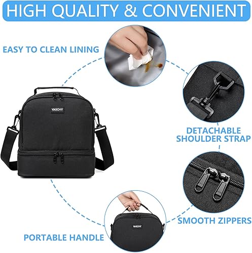 Miniatura 4 de VASCHY Bolsa de almuerzo aislada, bolsa de almuerzo para hombres y mujeres para el trabajo, pequeña hielera para picnic, color negro