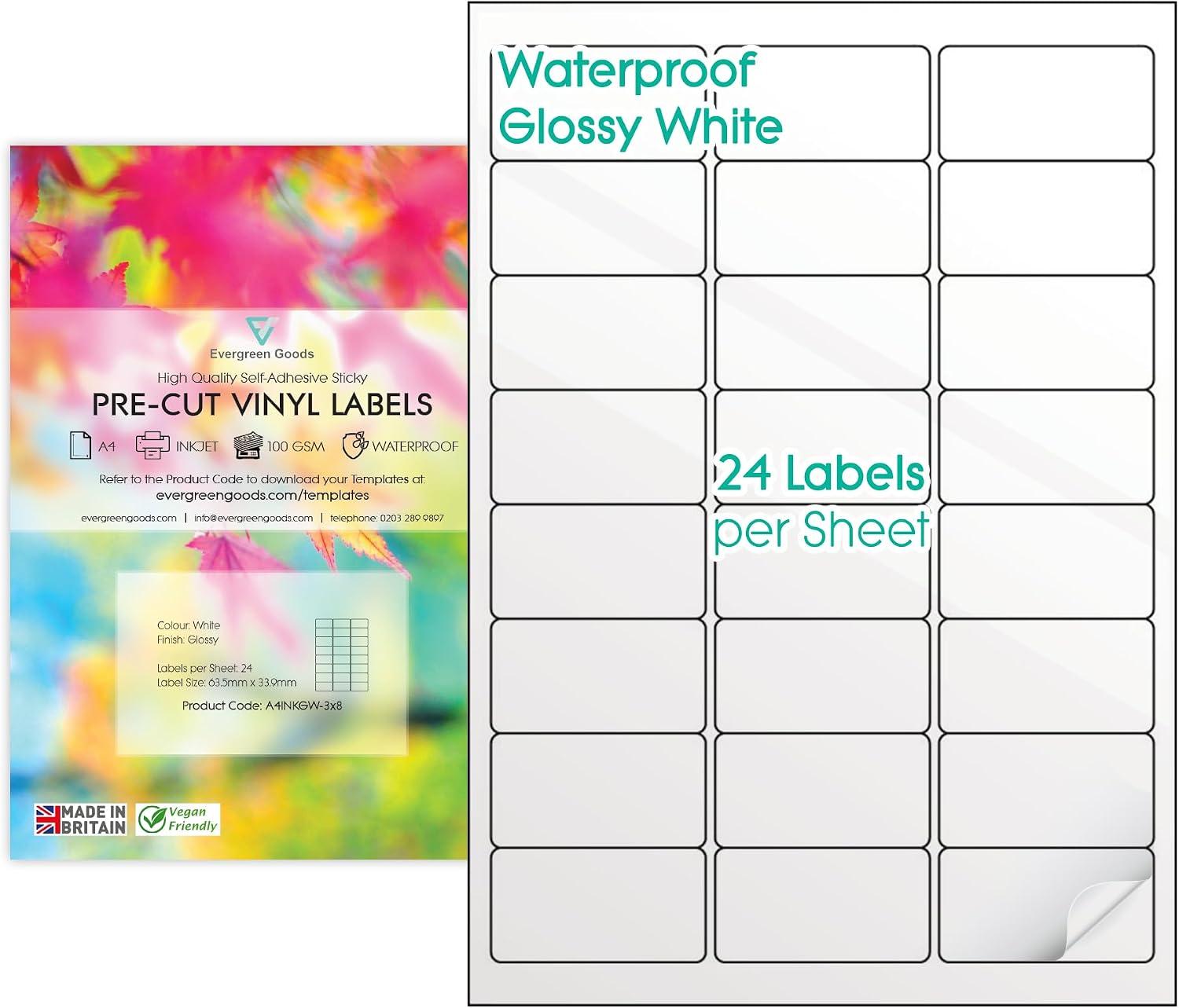 Sticker Labels Pre Cut PreCut Printable Vinyl Multi Sticker Labels A4 (3x8 (24 per Sheet), 20 ...
