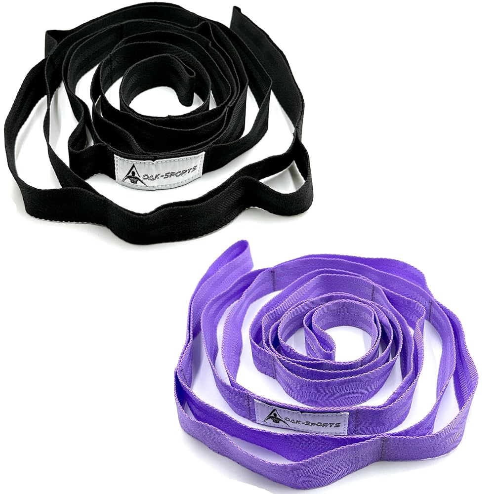 Stretching Strap Yoga Strap with Loops, Stretch Straps for Physical Therapy, Non-Elastic Exercise Strap for Pilates, Dance and Gymnastics with Workout Guide (Purple+Black)