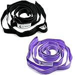 Stretching Strap Yoga Strap with Loops, Stretch Straps for Physical Therapy, Non-Elastic Exercise Strap for Pilates, Dance and Gymnastics with Workout Guide (Purple+Black)