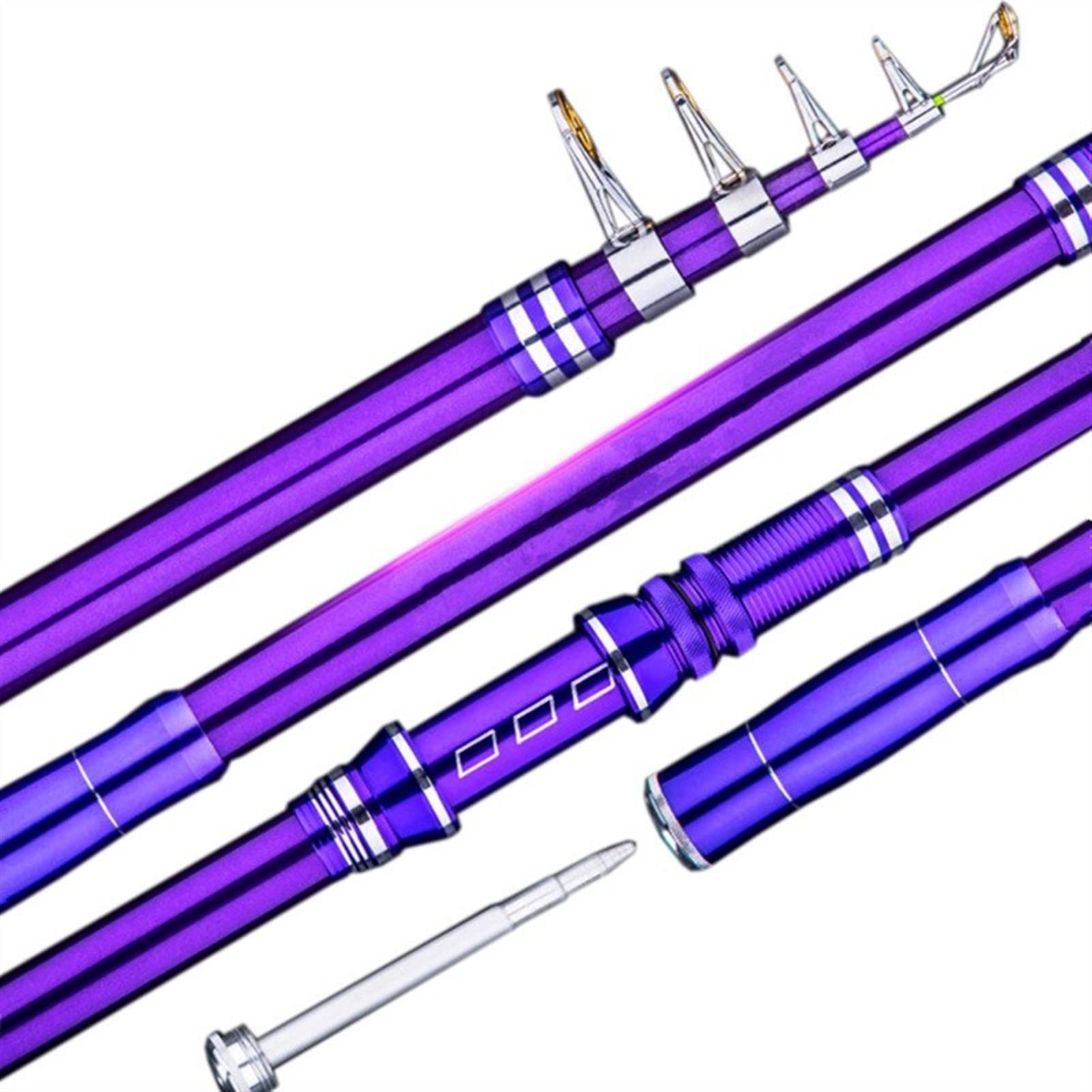 Wędka Wędki 2.1m ~ 3,6 m pręt Karpowy Teleskopowy Ręk wędkarski Teleskopowy Spinning Rod Ultralight Hard Fishing Rod Tackle Tool Przenośna wędka podróżna (Color : Purple, Length : 2.4 m)