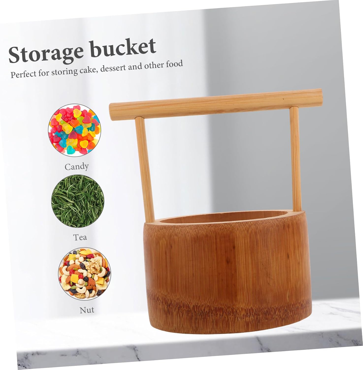 SOLUSTRE Bamboo Storage Holder Basket with Handle Candy Server