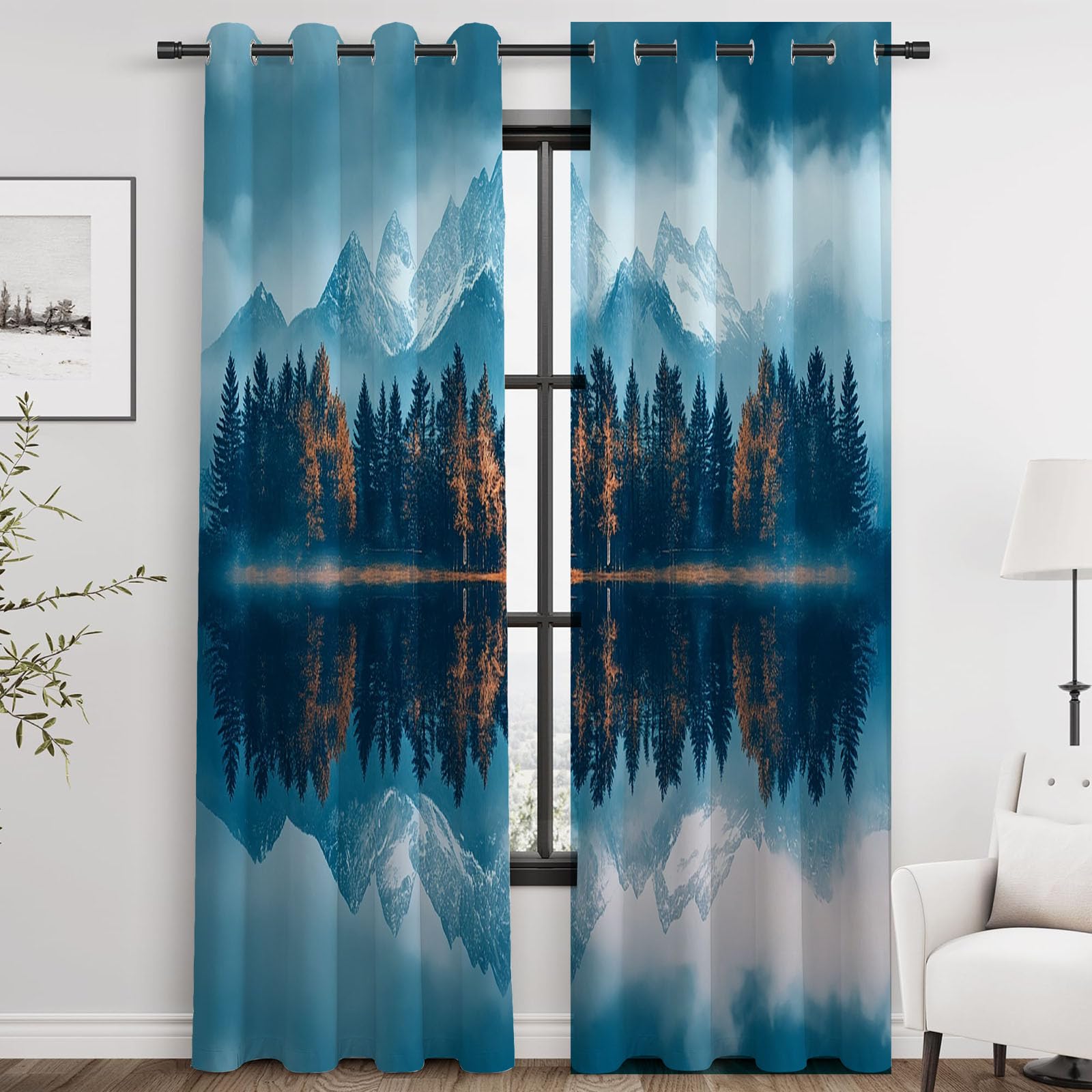 Boho zasłony okienne, sypialnia góry, drzewa wodne salon, okno kwiatowe zasłony w stylu boho dla chłopców i dziewczynek-160 szer. x 100 cm (2 panele)