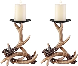 Antler Candlestick Holder, Deer Candlestick Holders Premium Candle Holder for Wedding Dinning Party, Candle Stand for 3.3 inch Thick Candles Color Rustic Brown(2 PCS)…