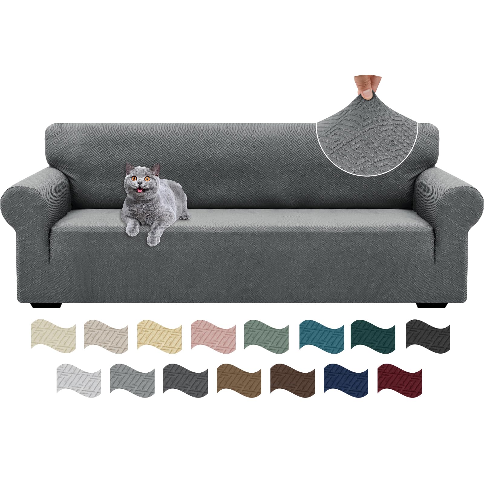 Ystyle Copridivano 4 Posti Con Braccioli, Super Elasticizzato Copri Divano, Copridivano Antigraffio Gatto, Copridivani Antiscivolo Antimacchia, Universale Sofa Cover Moderno, Grigio Chiaro