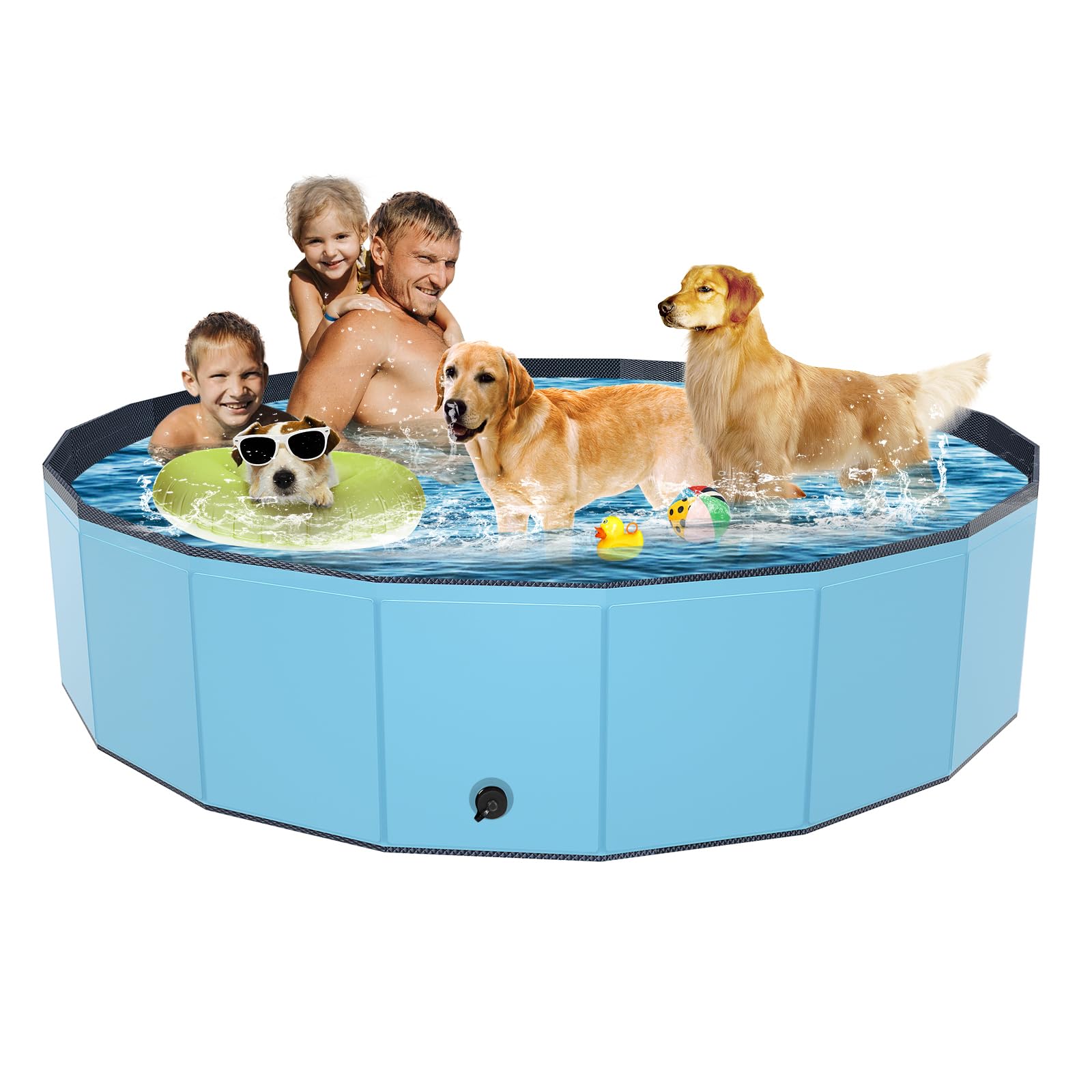 foldable dog pool, ysjilide portable pvc dog pet swimming pool, collapsible plastic dog bath for for large medium small dogs & kids (79 x 16)