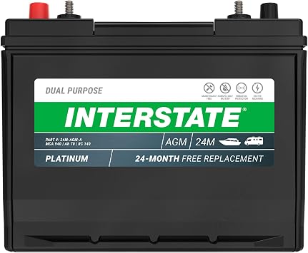 Interstate Batteries Marine/RV Battery 12V 70Ah 750CCA 24M-AGM Dual Purpose Power Pure Lead AGM RV & Marine Starting Replacement Battery Group Size 24 Boats, RVs