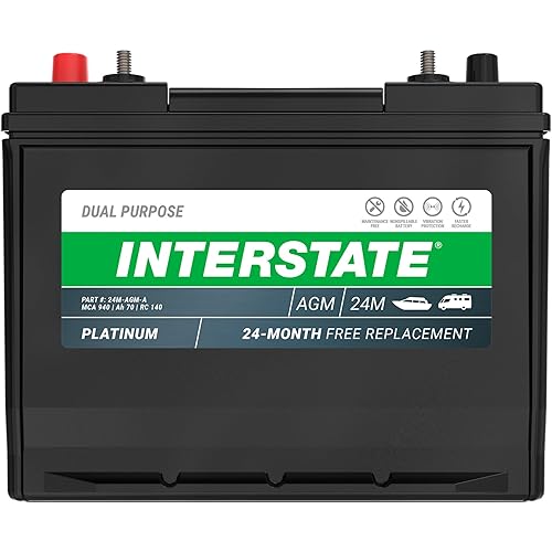 Interstate Batteries Marine/RV Battery 12V 70Ah 750CCA (24M-AGM) Dual Purpose Power Pure Lead AGM RV & Marine Starting Replacement Battery (Group Size 24) Boats, RV's