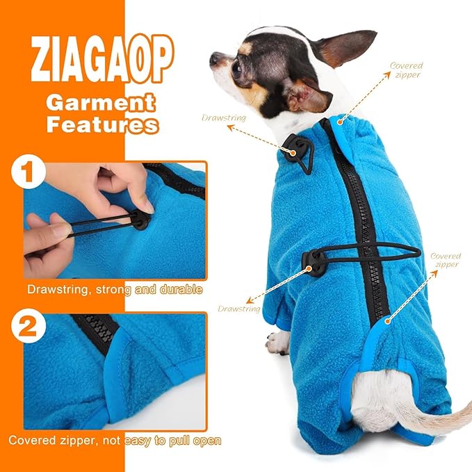 Pijama Térmico para Perros con Cremallera - Vellón Suave, Azul Talla Small miniatura 7