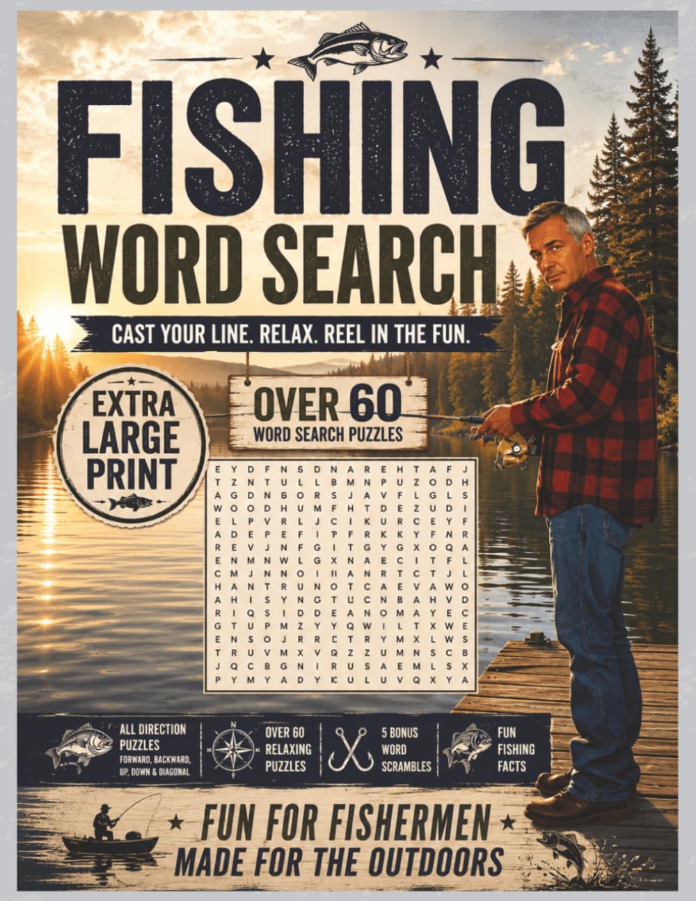 Fishing Word Search Puzzle Book - Extra Large Print: Over 60 Easy to Read Word Search Puzzles with 21 Words Each | All Directions | Bonus Word ... (Extra Large Print Word Search Puzzle Books)