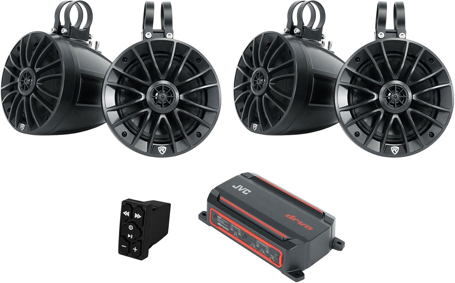 Kit Amplificador JVC KS-DR2004D + 2 Parlantes Rockville UT65B + Controlador RockerBT