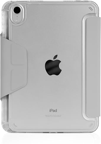 STM OPP Case for iPad mini A17 Pro/6th Gen Ultra-Slim Folio Cover with Origami Stand, Crystal Clear Back, Drop Protection, Integrated Apple Pencil Holder, Easy Port Access Grey