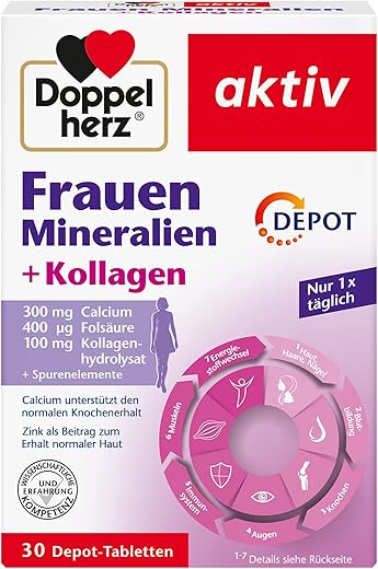 Doppelherz Frauen Mineralien + Kollagen – Kombination aus Mineralstoffen, Spurenelementen und ausgesuchten Vitaminen – 30 Tabletten, 50g