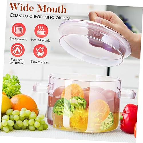 Miniatura 7 de Olla de vidrio para café con tapa, olla pequeña rosa de 50.7 fl oz para estufa popurrí con dos asas, ollas para cocinar en la estufa para pasta,