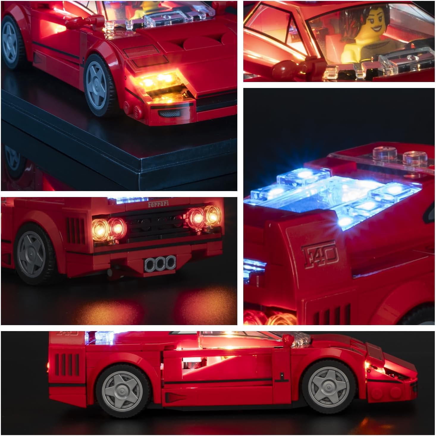 6th Wireless LED Kits, Magnetic Induction LED Lights for Lego Speed Champions Car, Toy Building Blocks Car Lights Units, LEDs Lighting Kit, Transparent Display Box (Lights x 3 Box, Display case x 1)