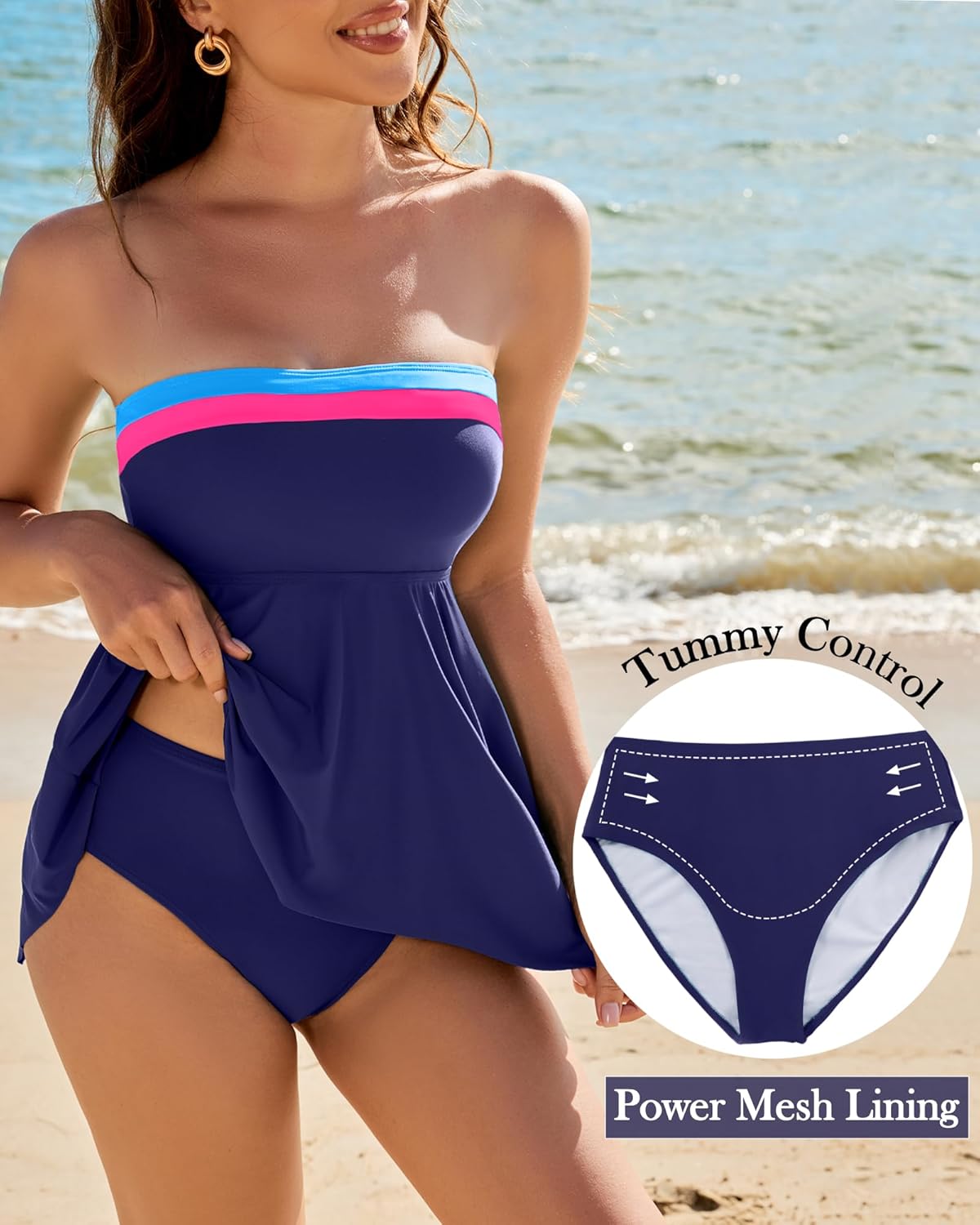 Jolefille Strapless Tankini Swimsuits for Women 2 Piece Tummy Control High Waisted Bathing Suits Flowy Modest Swim Suit 2026 - Image 4