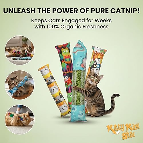 Miniatura 4 de Juego de 2 juguetes para patear hierba gatera (11 pulgadas), hecho a mano en Estados Unidos, juguete duradero para gatos, pateador de hierba gatera