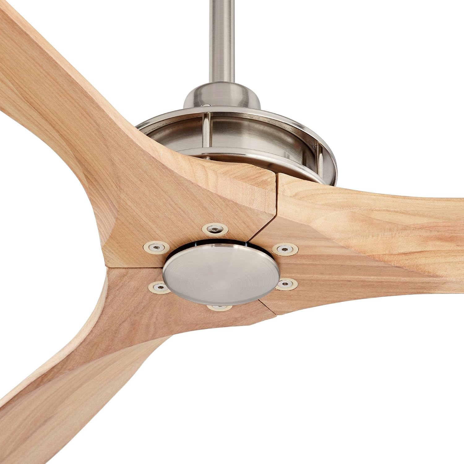 Casa Vieja 52" Windspun Modern 3 Blade Indoor Ceiling Fan with Remote Control Brushed Nickel Natural Carved Solid Wood for Living Kitchen House Bedroom Family Dining Home Office Kids Room