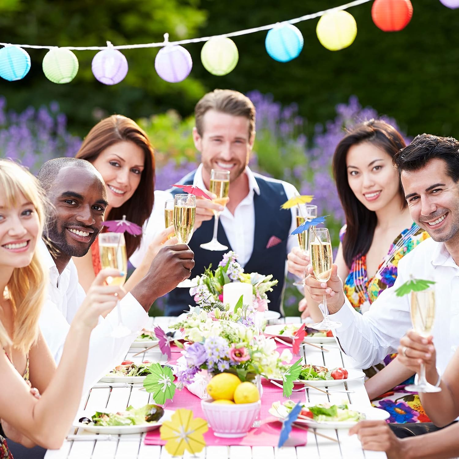50 Pezzi Ombrelli da Cocktail, Ombrellini Cocktail Parasol, Ombrellini di Carta per Cocktail, Ombrelli Cocktail per Torta Dessert Bevande Antipasti, Ombrellini da Cocktail per Feste a Tema (A)