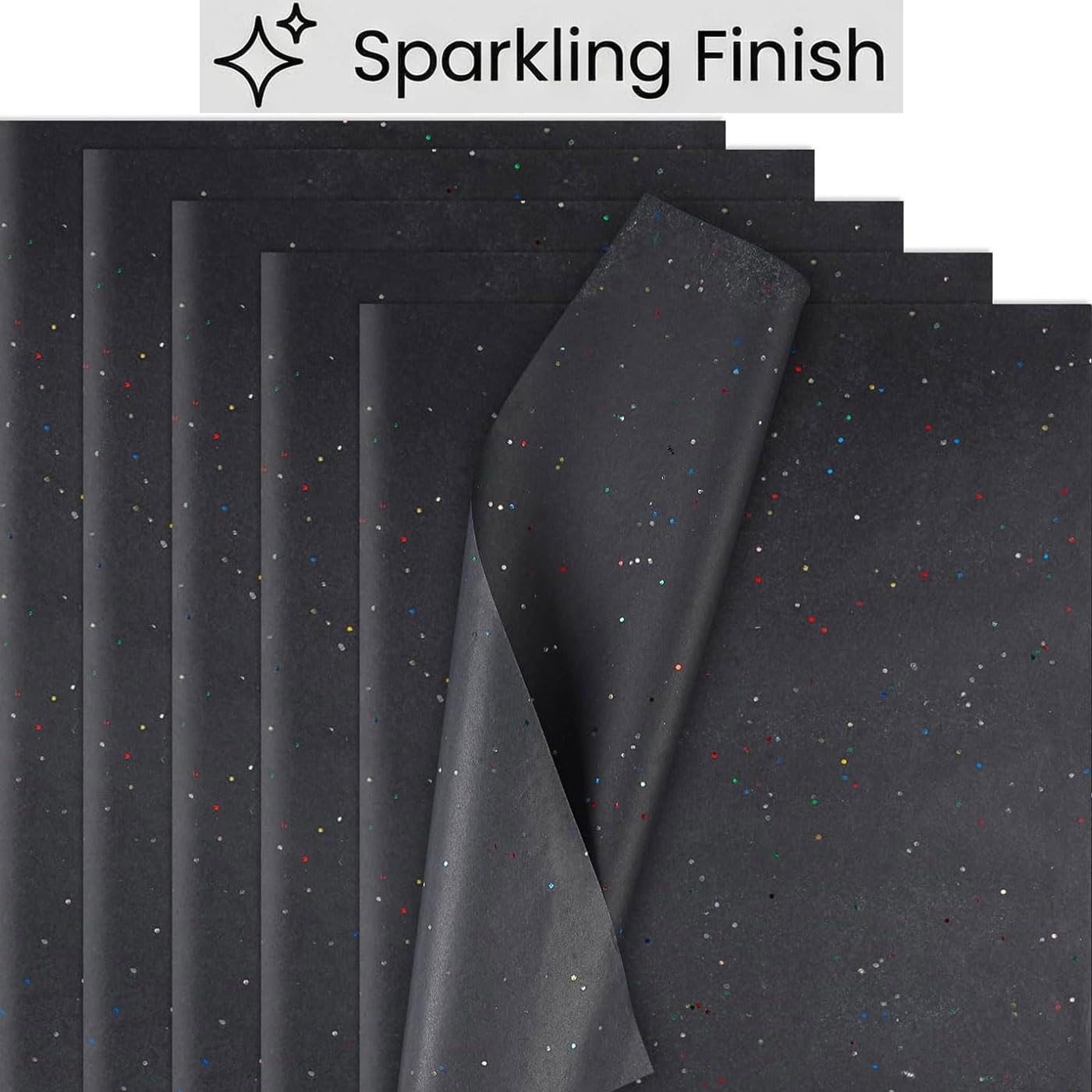 50 Sheets Black Glitter Tissue Paper, 20x14 Inch Sparkly Gift Wrap Tissue for Gift Bags, DIY Crafts Birthday Wedding Decor, Black Wrapping Paper Filler Flower Art Supplies
