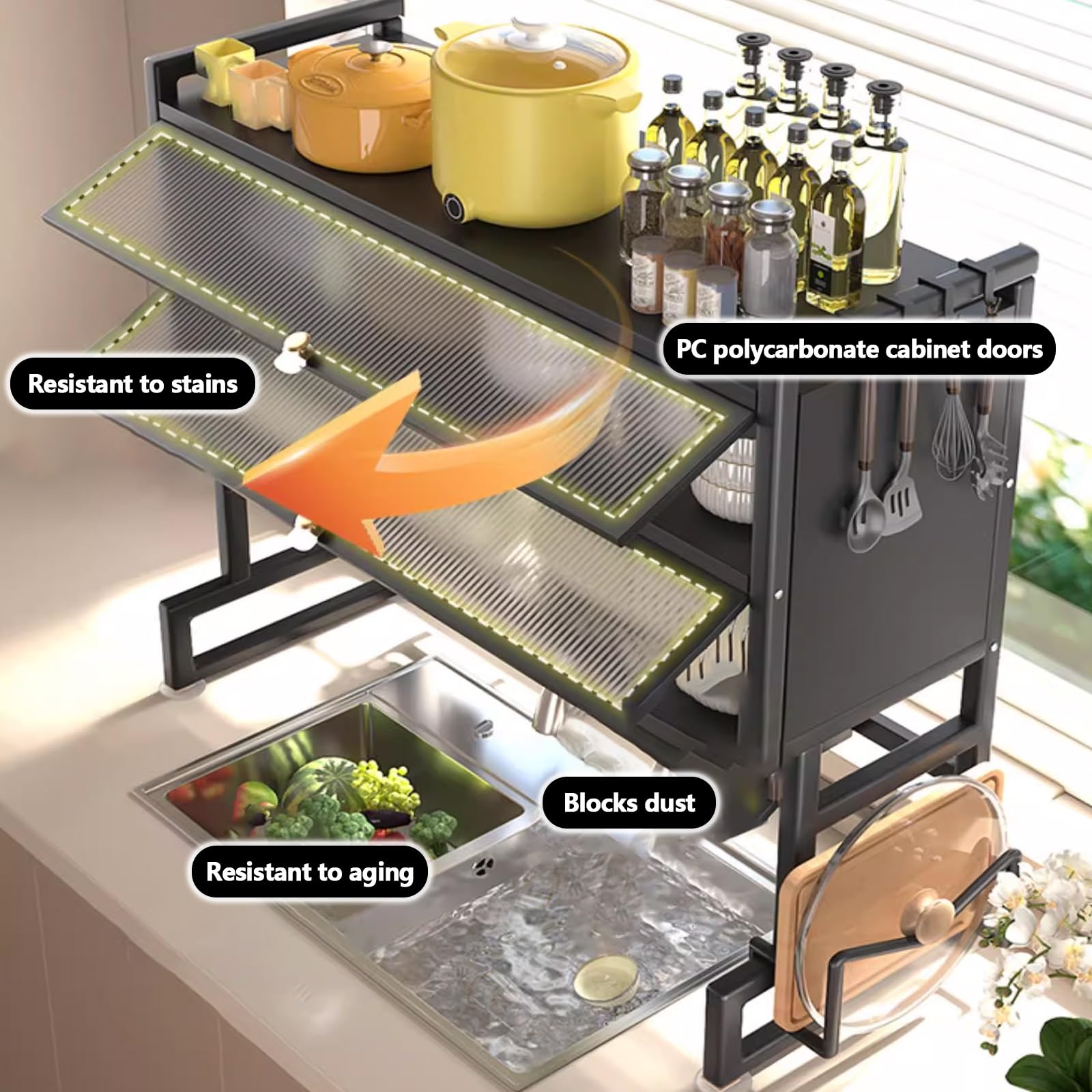 Doble capa Gran capacidad cocina escurreplatos, cocina encimera platos organizador, fregadero escurridor de platos, cubiertos escurreplatos para fregadero sobre.(95cm)