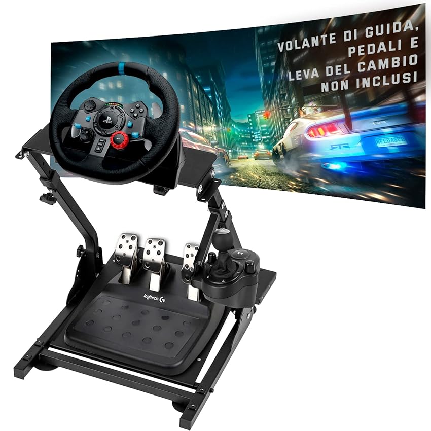 Immagine del prodotto Supporto per volante Logitech G29 G920 G923 con supporto per scatola del cambio, Thrustmaster T150 T500 T300 TX TH8A, PS4 PS5, Xbox Fanatec Clubsport, completamente regolabile, pieghevole