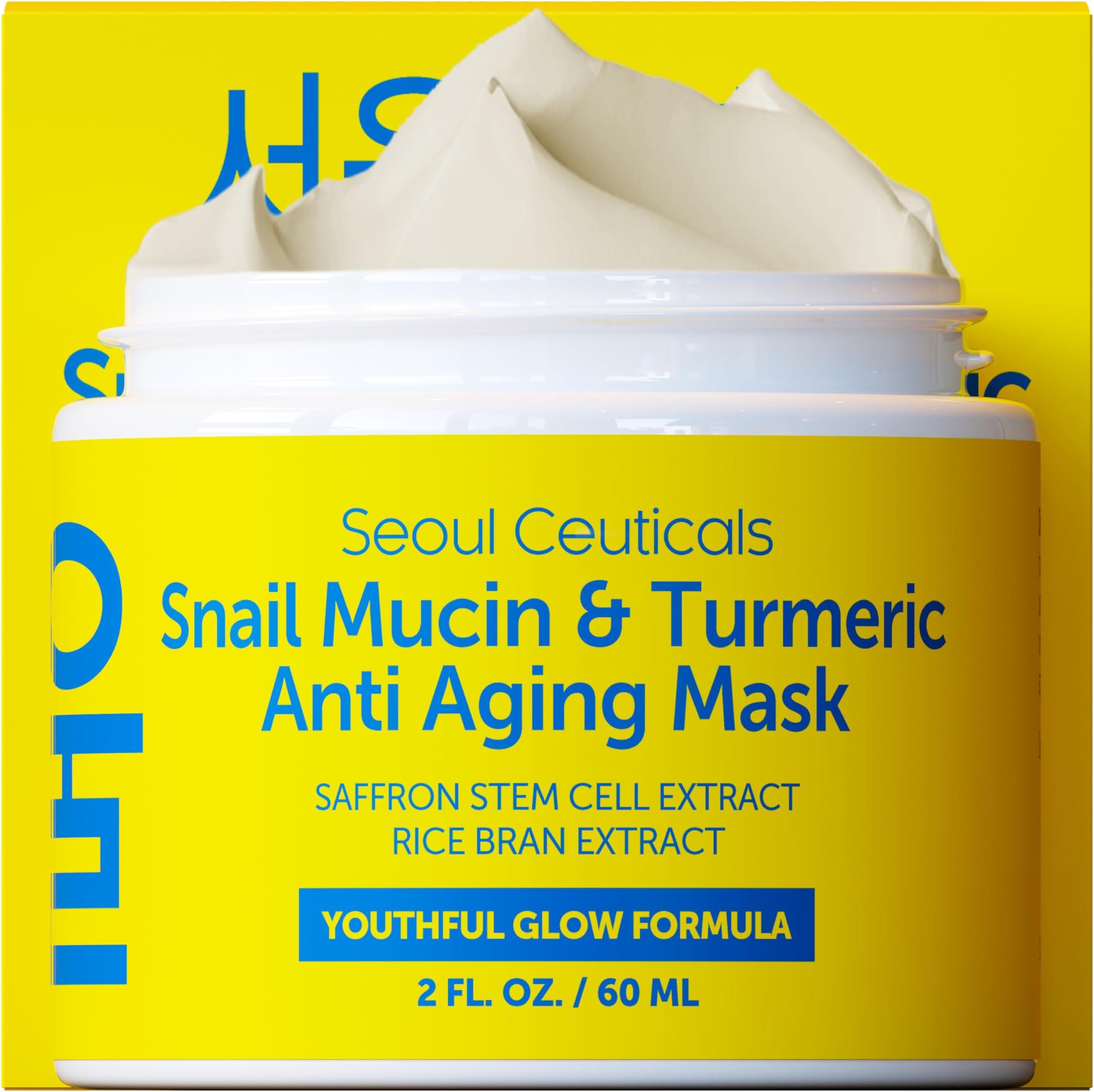 SeoulCeuticals Korean Face Mask – 60ml Snail Mucin & Turmeric Korean Glass Skin Mask with Rice Bran & Saffron for Skincare | Vegan, Cruelty-Free Anti Aging Cream Mask for Hydrated, Smooth Skin