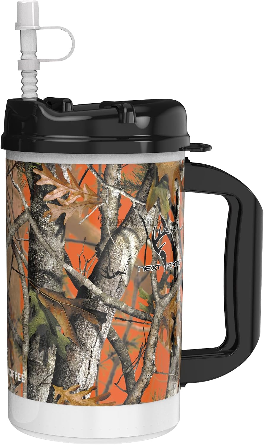 Mugs N Coffee 32 oz Travel Mug – Next Camo White Insulated Mug for Cold Drinks – Double Wall, Large Handle – BPA-Free, Leak-Resistant – Includes Lid and Straw – Made in USA