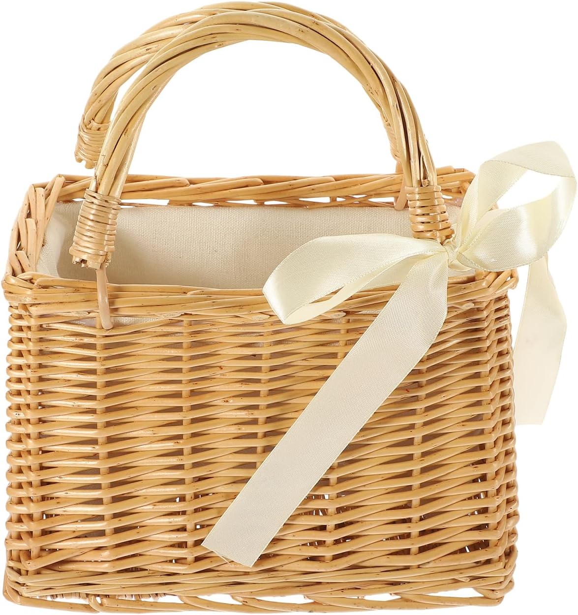 jojofuny Wicker Basket Purse 9.05X6.29X5.11 Inch Hand-Woven Willow Carpenter Decorative Handbag Rural Style Flower Holder for Home Party Wedding