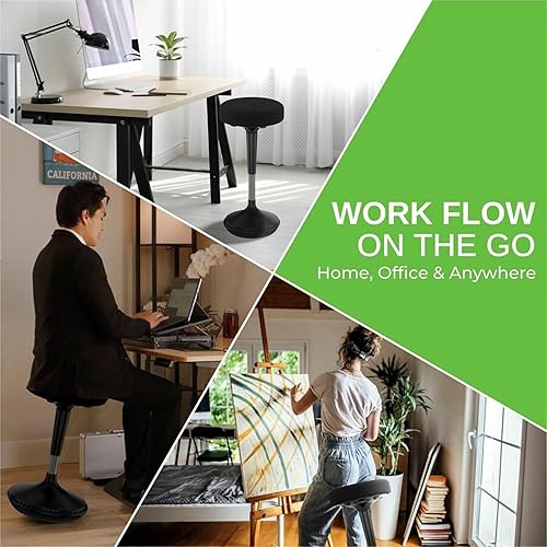 Miniatura 7 de WOBBLE STOOL Silla de escritorio de pie ergonómica alta altura ajustable sentarse de pie equilibrio de oficina barra de dibujo giratorio inclinado
