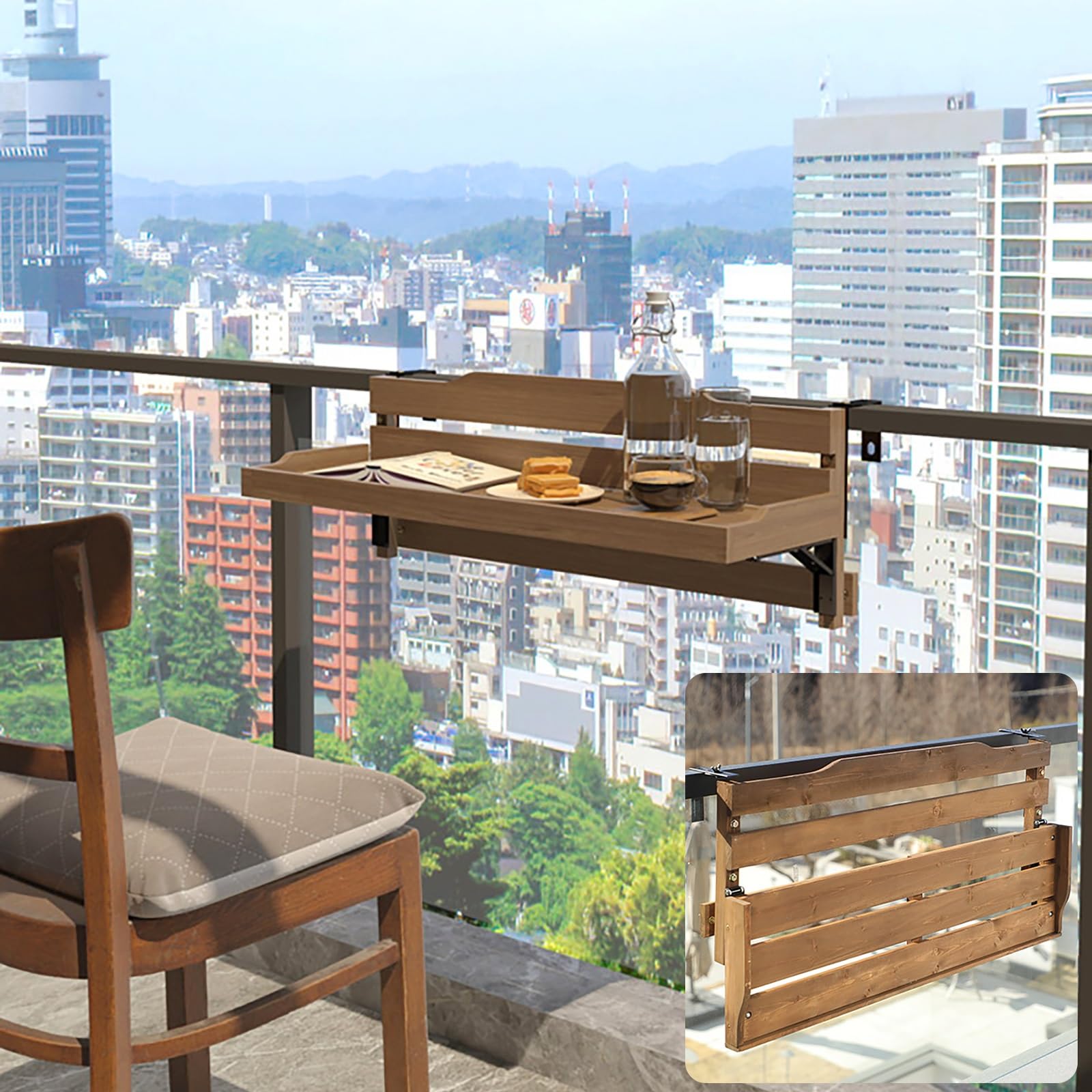 Generico Tavolino da Balcone Pieghevole e Regolabile per ringhiere, bancone Bar Multifunzionale da 60 cm, Adatto a ringhiere da 2,5 a 11 cm, Ideale per terrazze e Appartamenti, arredo da Esterno Salv