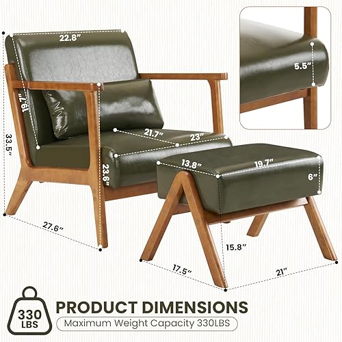 Miniatura 2 de MOJAY Silla decorativa moderna con otomana, sillón tapizado de piel sintética, silla de sala de estar para dormitorio, balcón, recepción