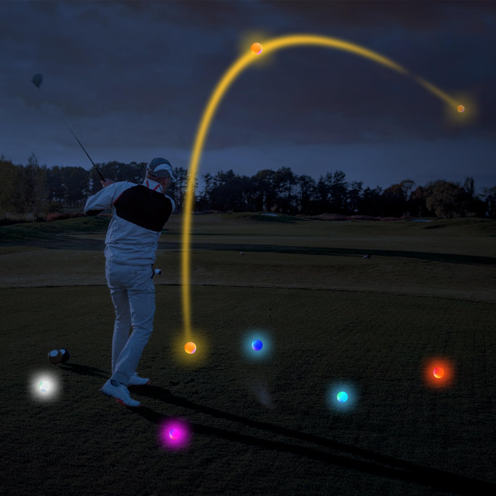 BORDEAG Lot de 6 balles de golf LED, balles de golf colorées pour entraînement nocturne