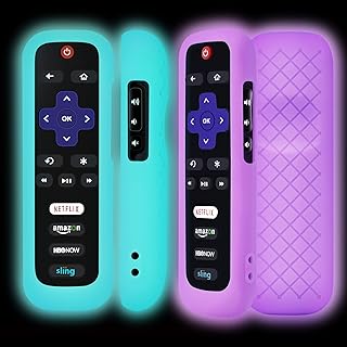2 Pack Remote Cover for Roku TV Remote Control, Battery Cover for TCL Hisense Roku TV Steaming Stick 4k 4K+ Roku Voice Remote, Universal Silicone Sleeve Case with Glow in The Dark (Blue/Purple 2pcs)