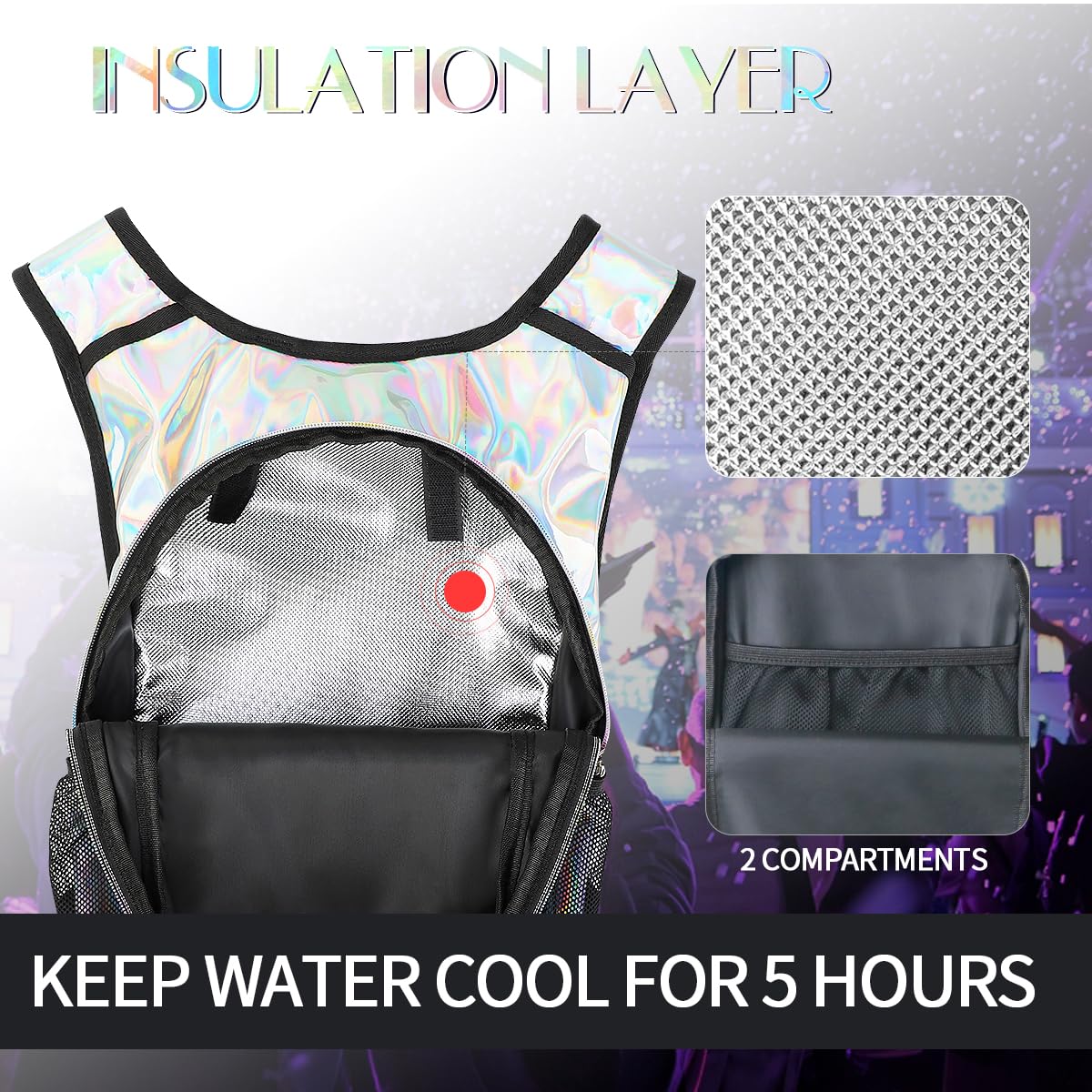 Paquete de hidratación, mochila de agua con vejiga de hidratación de 3 litros, aislamiento ligero, esencial para festivales, mochila de hidratación rave, mochila Hydropack para rave,