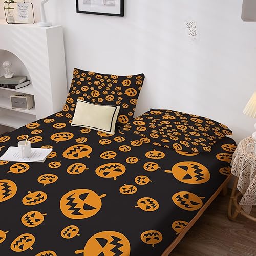 Miniatura 68 de Sábanas de murciélago tamaño individual – Juego de sábanas de Halloween para niños y niñas, juego de sábanas en blanco y negro, microfibra suave