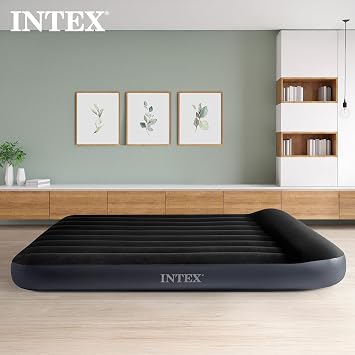 INTEX 64147ED Dura-Beam Standard Pillow Rest Air Mattress: Fiber-Tech Full Size Built-in Electric Pump 10in Bed Height 600lb Weight Capacity