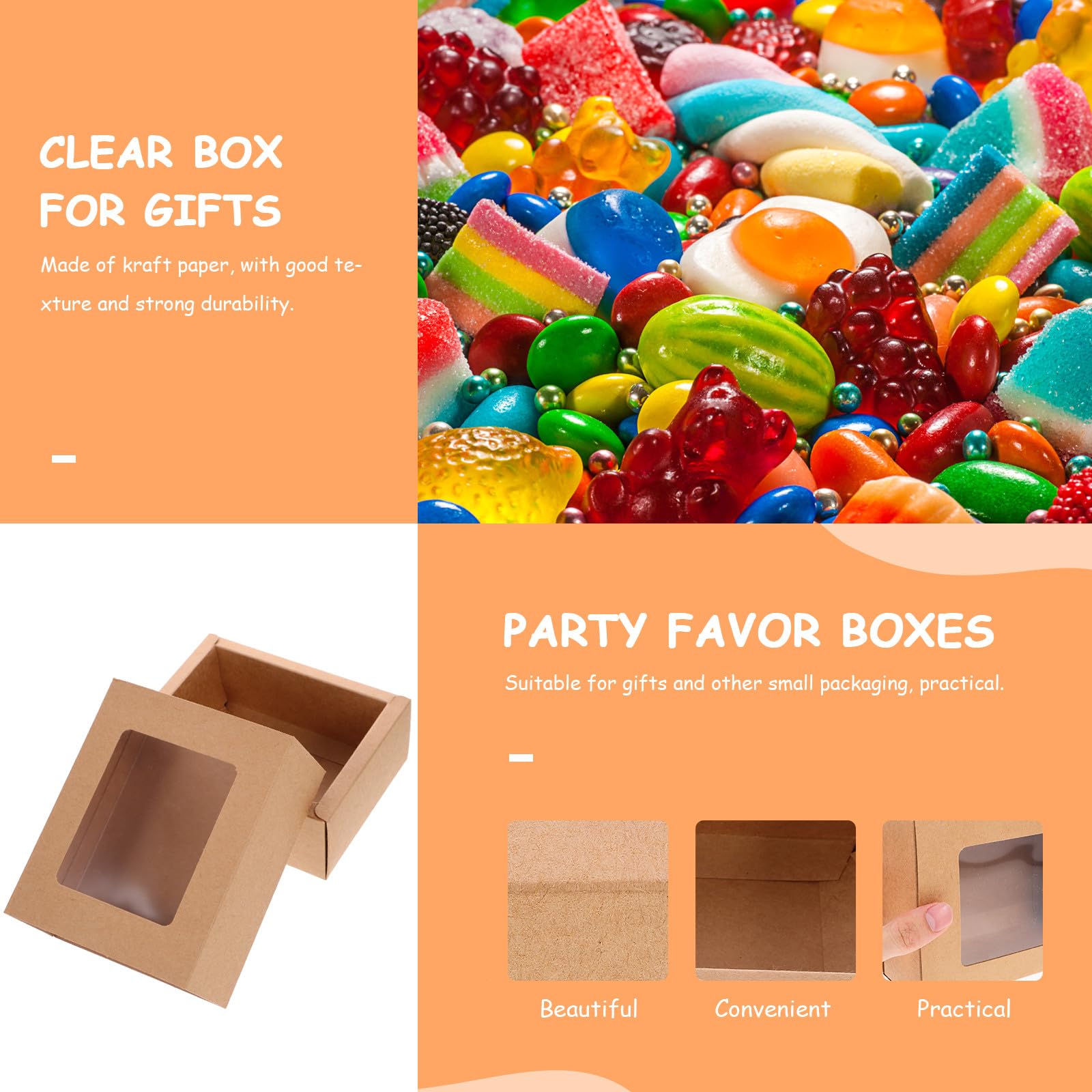 Angoily Scatole per Bomboniere in Carta Kraft con Finestra PVC Trasparente Set da 10 Scatole Regalo Scorrevoli 14X11X5 CM Contenitori Multifunzionali per Caramelle Cioccolatini e