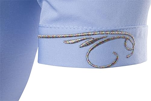 Miniatura 6 de Maiyifu-GJ Camisas de manga corta con cuello irregular para hombre, con bordado muscular, camisa casual con botones y corte ajustado