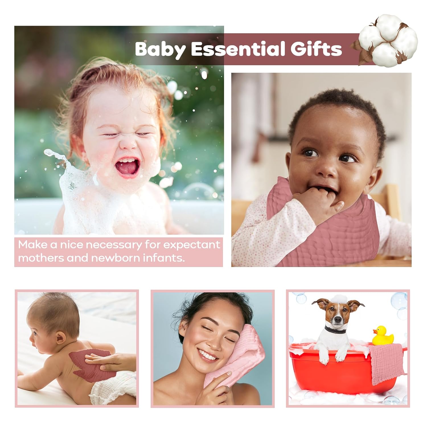 Yoofoss Muslin Baby Washcloths 100% Organic Cotton Face Towels 10 Pack Wash Cloths for Baby 12x12in Soft and Absorbent Baby Wipes (Gradient Pink) - Image 6