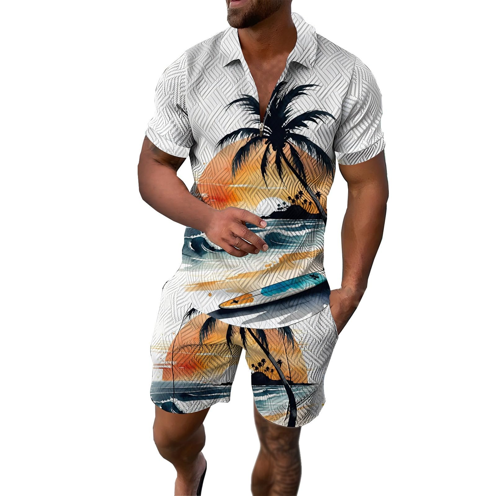 Ensemble décontracté imprimé cocotier pour vacances et plage - 5