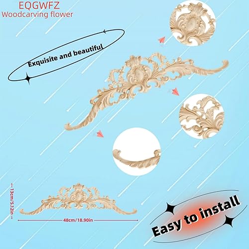 Miniatura 2 de 1 apliques largos tallados en madera, apliques de madera tallada para ventana, cama, puerta, pared, muebles, chimenea, (1.8 x 5.1 in18,90 x 5,12