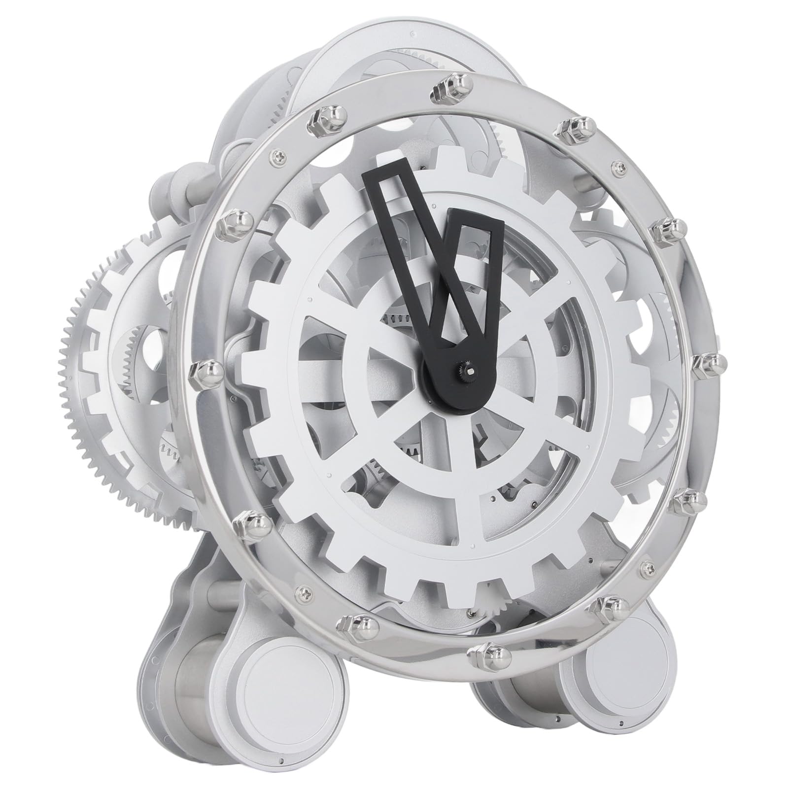 Rotierende Uhr mit Zahnrad aus Edelstahl, Europäische Vintage-Doppelfuß-Standuhr, Stressabbauende Uhrdekoration mit Zahnradwerk für das Büro
