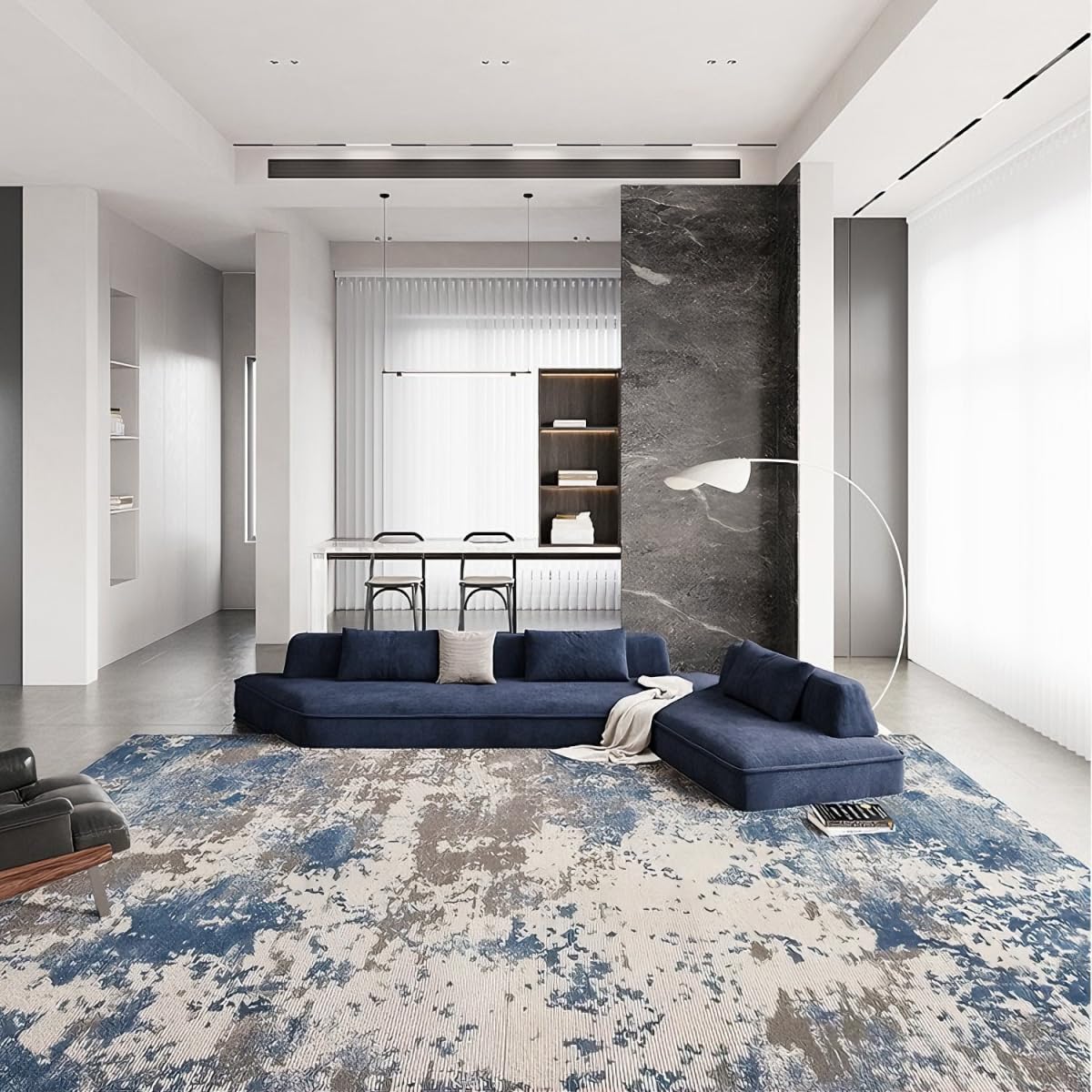 Tapis de sol lavable bleu Slish 160x200cm pour sécuriser la cheminée
