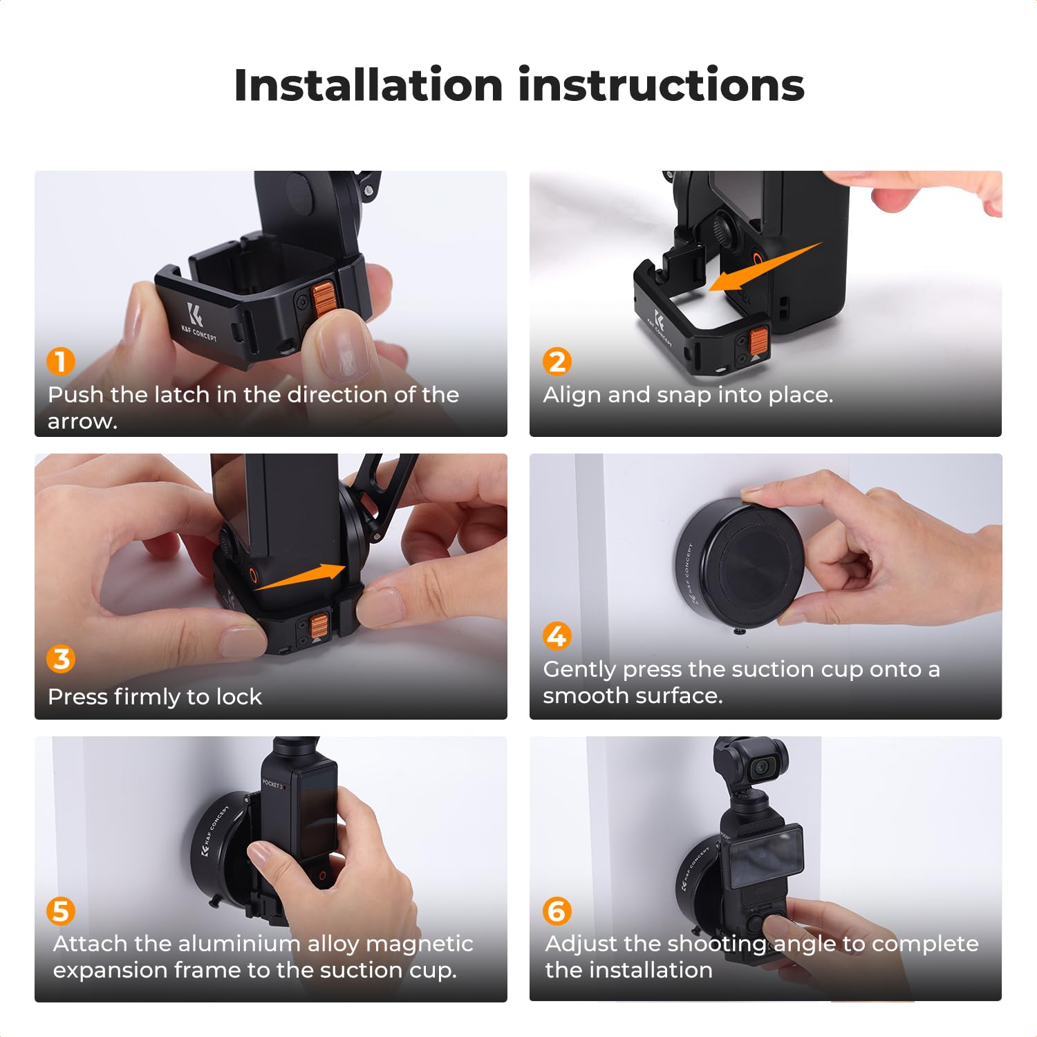 Uchwyt elektryczny magnetyczny K&F CONCEPT, uchwyt z przyssawką próżniową kompatybilny z DJI Osmo Pocket 3, stojak montażowy do akcesoriów Osmo Pocket 3, uchwyt magnetyczny