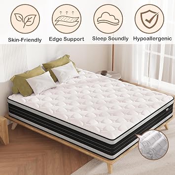 King Size Mattresses 30cm, 12 Inch Medium Firm Innerspring Hybrid Mattress King Size 5FT with Pocket Spring and Breathable Foam For Cool Comfort Sleep (150x200x30cm)